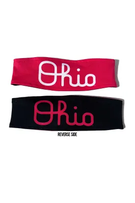 1206 - Reversible Script Ohio Headband - Black & Red