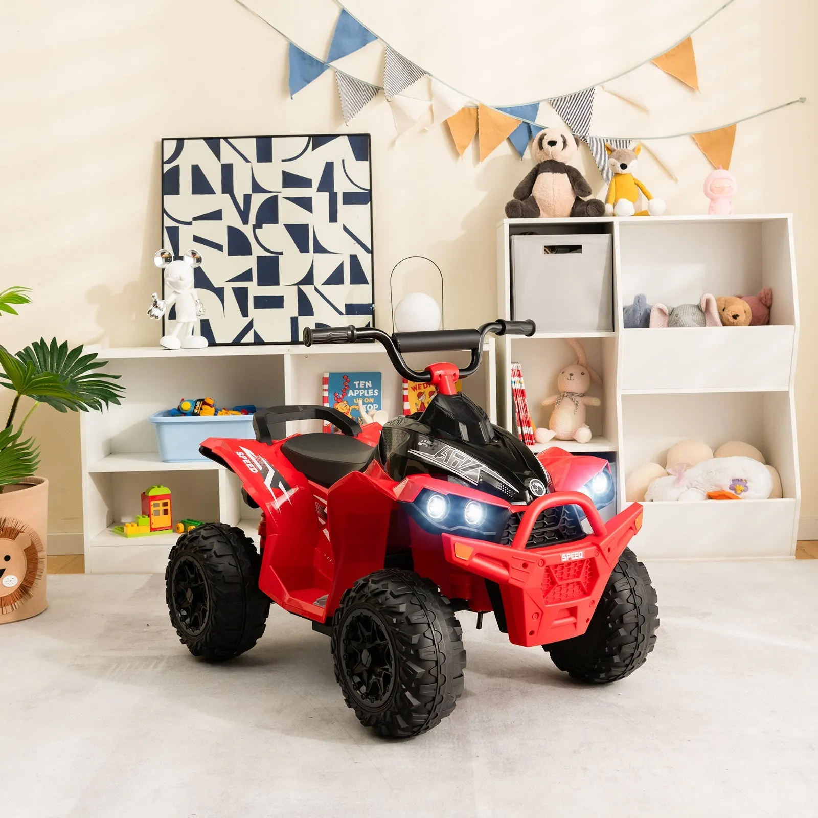 12V Kids Ride On ATV with 2 Speeds and LED Lights-Red