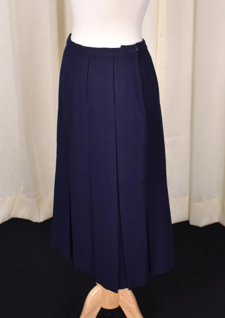 1950s Vintage Navy Box Pleat Skirt