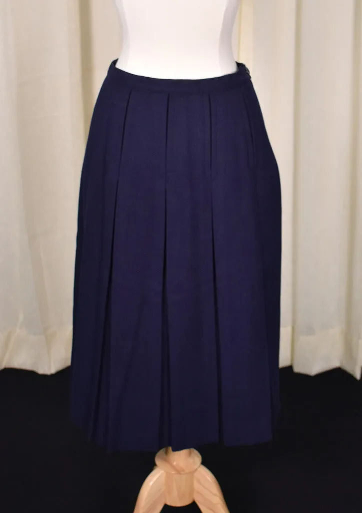 1950s Vintage Navy Box Pleat Skirt