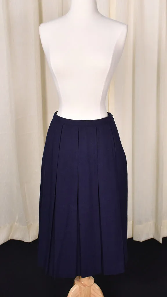 1950s Vintage Navy Box Pleat Skirt