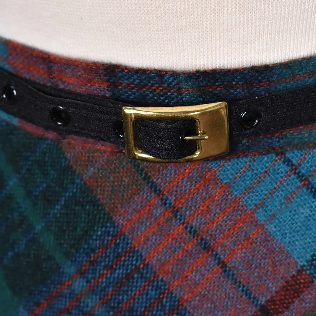 1970s Teal Plaid A-line Skirt
