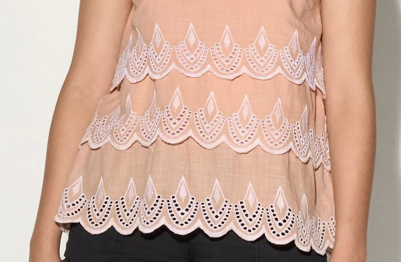 ADELINE tiered top with embroidery