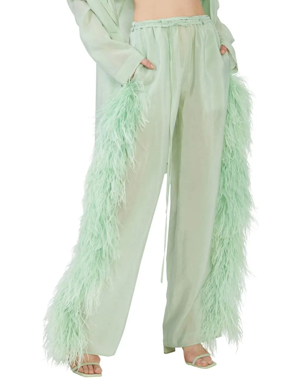 Aloe Sheer Cinched Drawstring Feather Pant