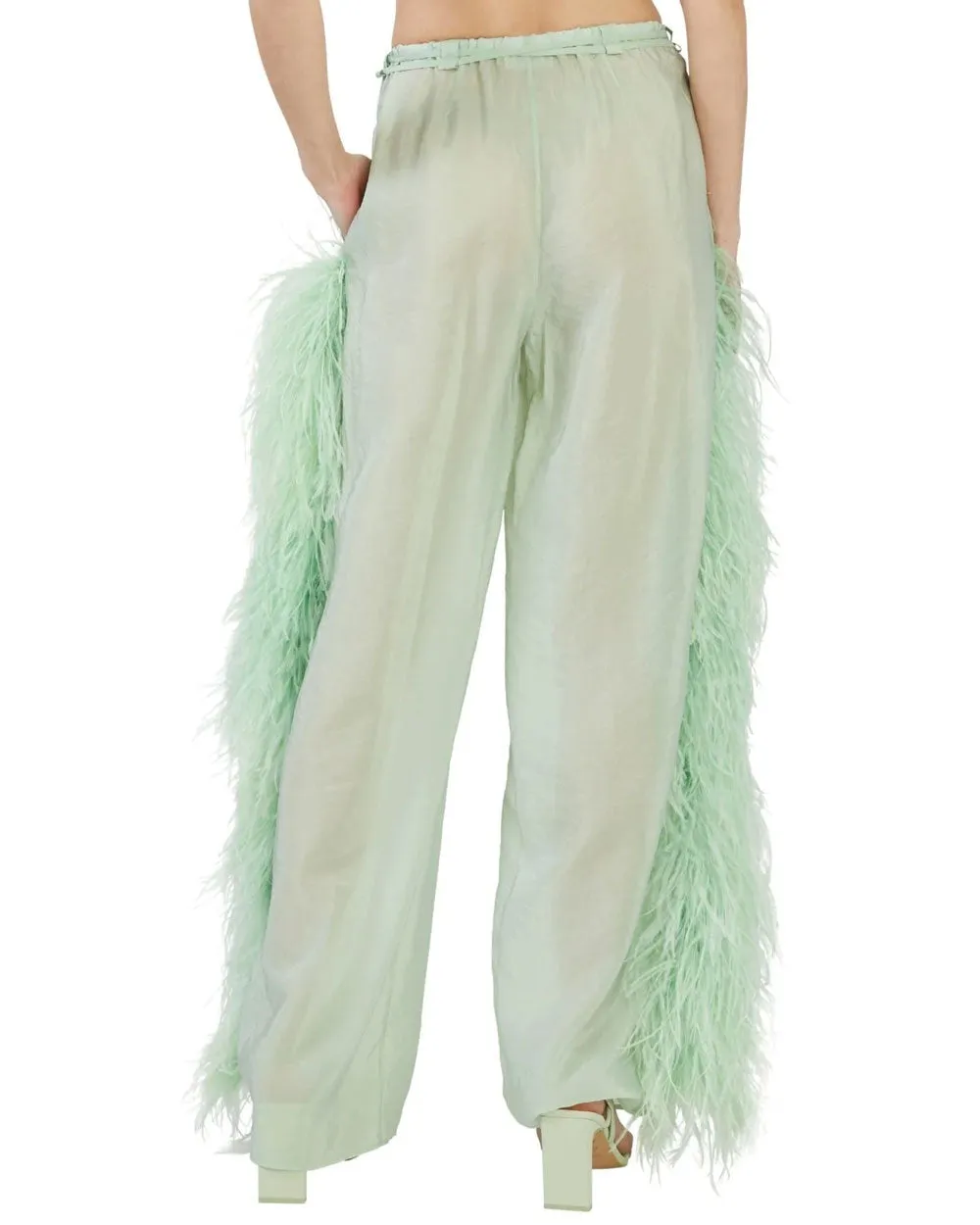 Aloe Sheer Cinched Drawstring Feather Pant