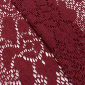 Berry Red Wool Blend Crochet Floral Sweater Knit Fabric