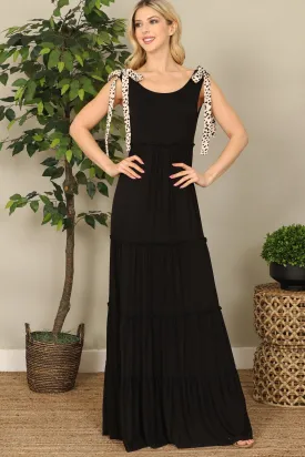 BLACK ANIMAL PRINT TIE STRAP TIERED SOLID MAXI DRESS 2-2-2-2