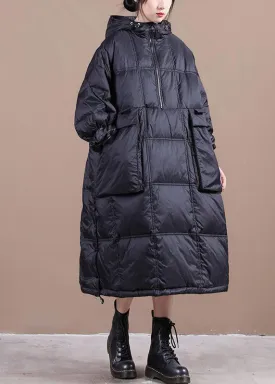 Black Pockets Fine Cotton Filled Parka Zip Up Winter