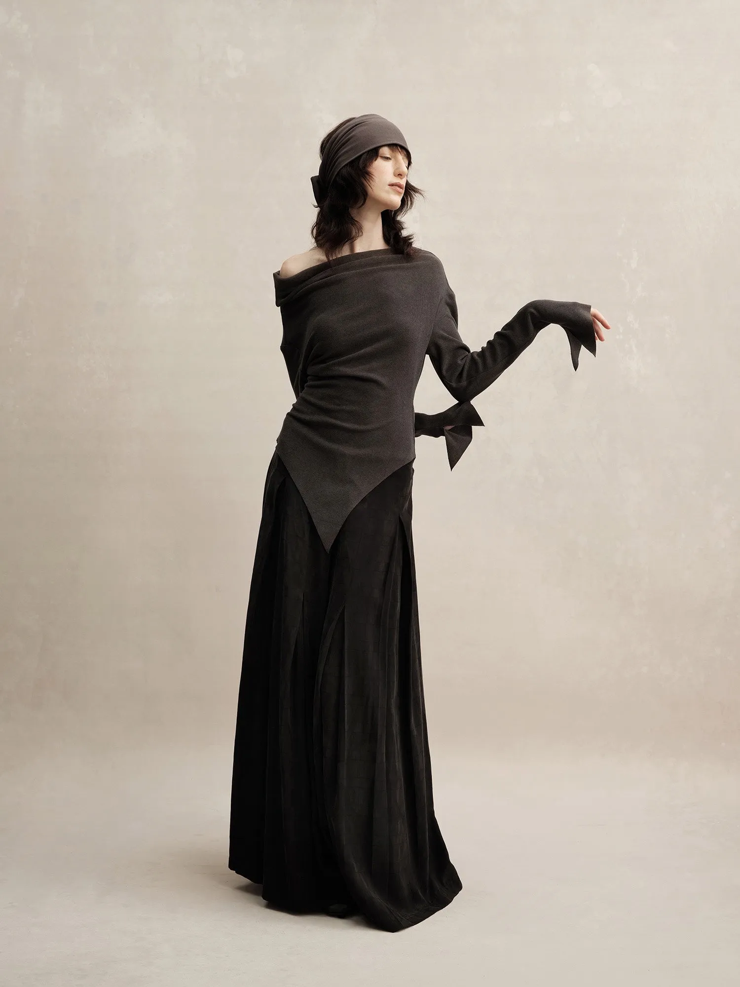 Black Wide-leg Cupro Trousers