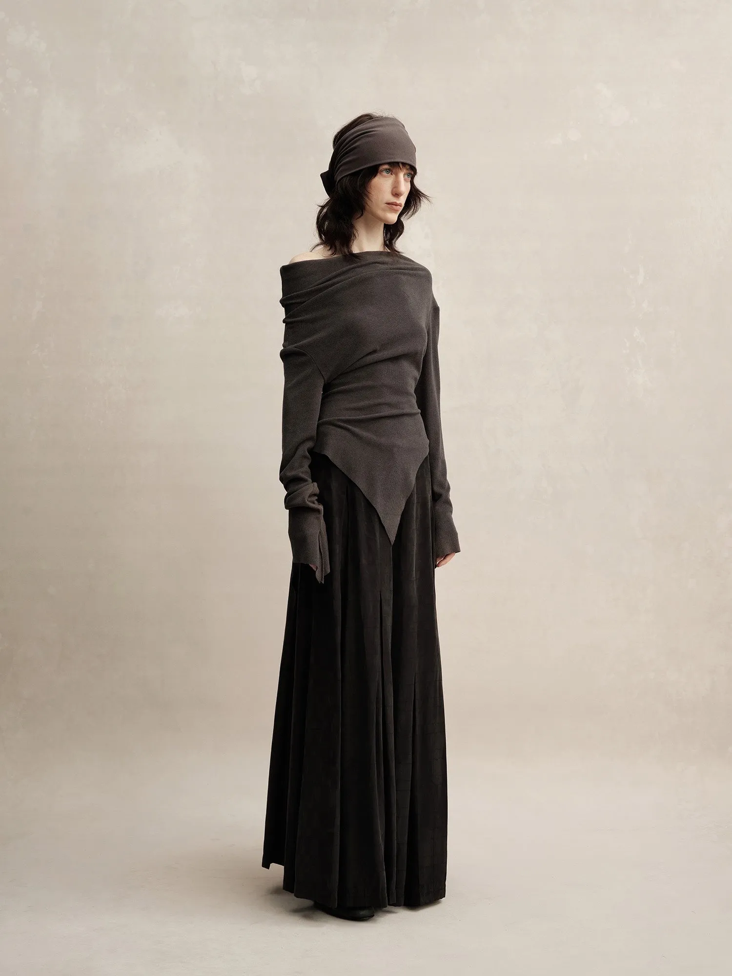 Black Wide-leg Cupro Trousers