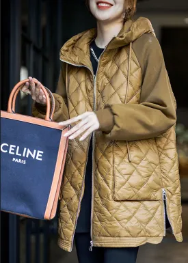 Boutique Yellow Hooded Patchwork Fine Cotton Filled Puffer Jacket Winter
