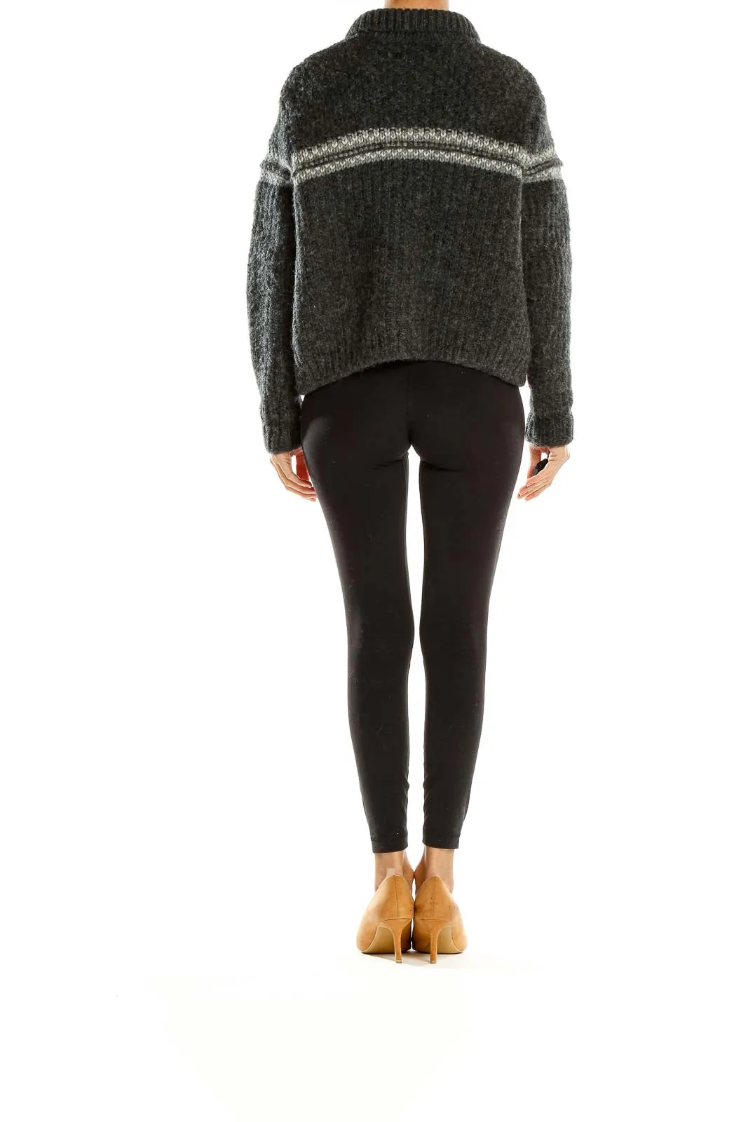 Charcoal Gray Striped Wool Cardigan