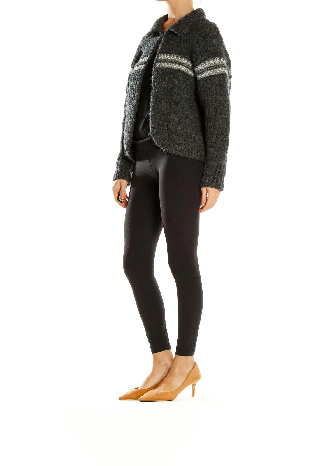 Charcoal Gray Striped Wool Cardigan