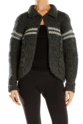 Charcoal Gray Striped Wool Cardigan