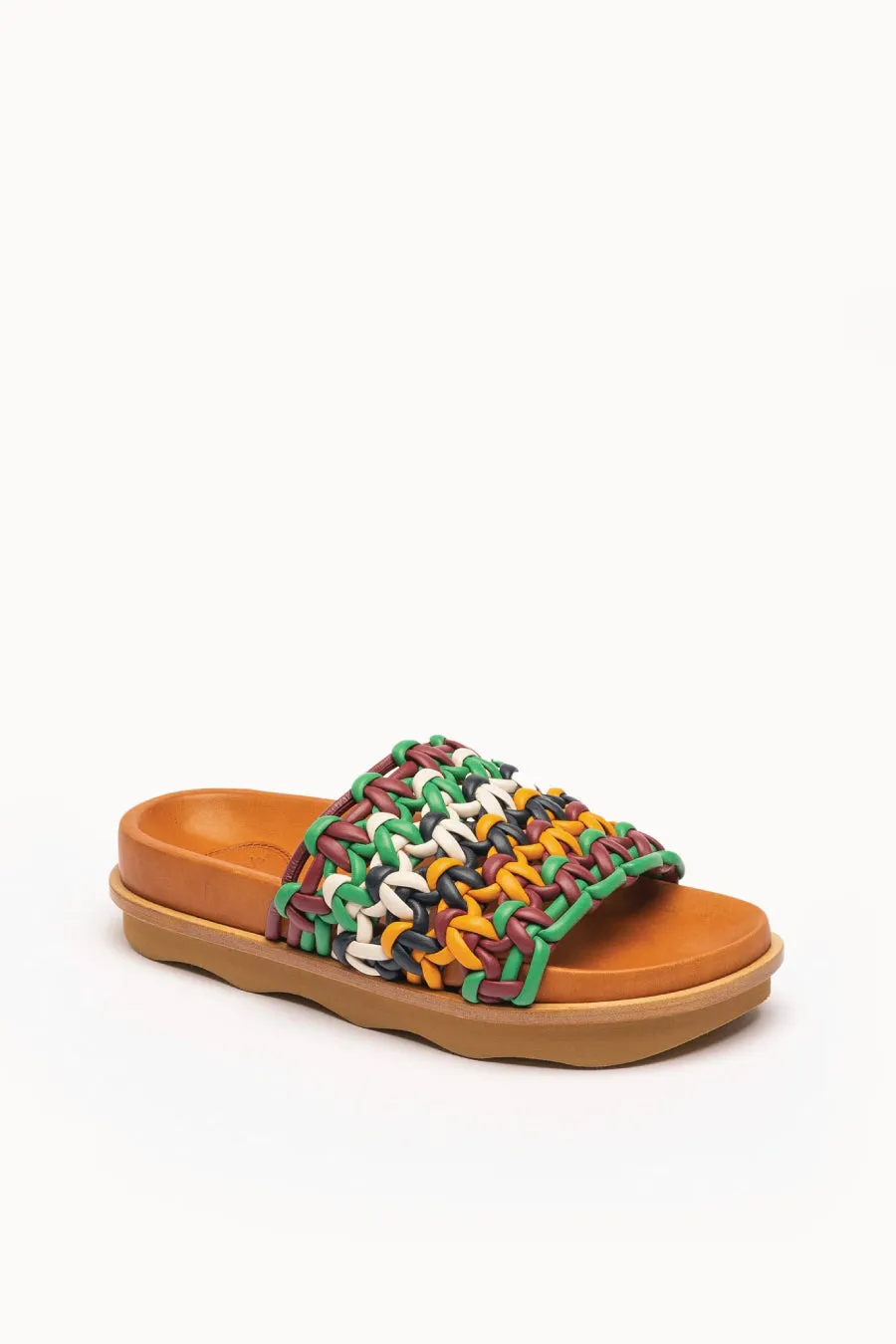 Chlo Wavy Leather Slides - Multicolour Brown