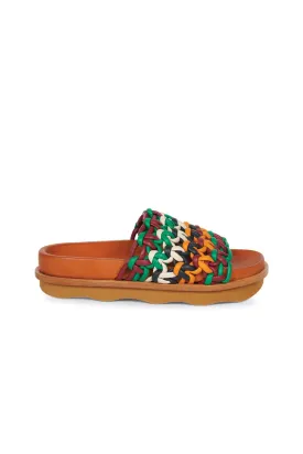 Chlo Wavy Leather Slides - Multicolour Brown