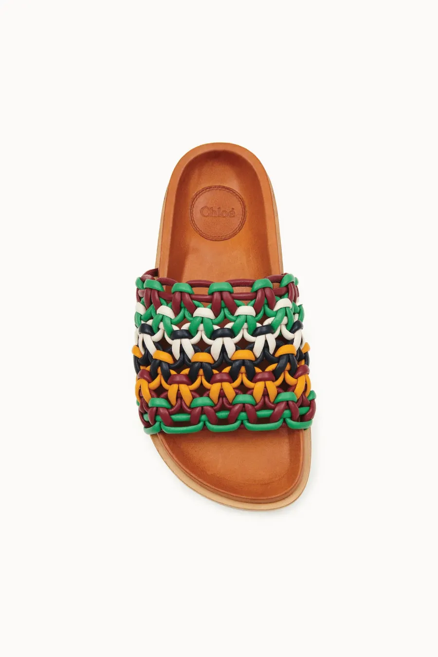 Chlo Wavy Leather Slides - Multicolour Brown