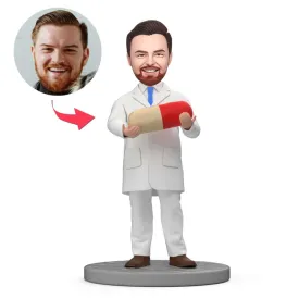 Custom Doctor Bobblehead Male Pharmacist Holding Pill