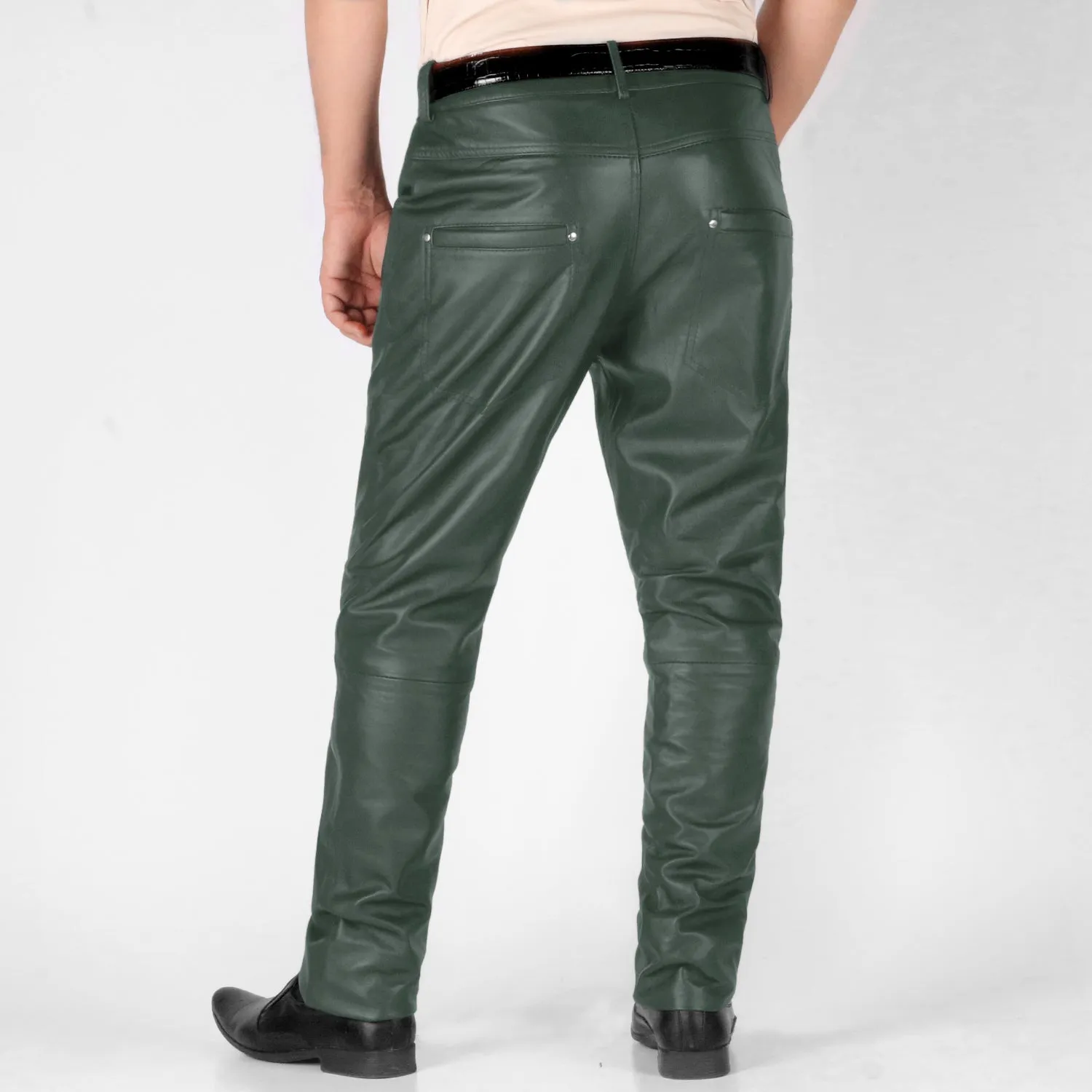Delara Men's Brown Leather Jogger Pants