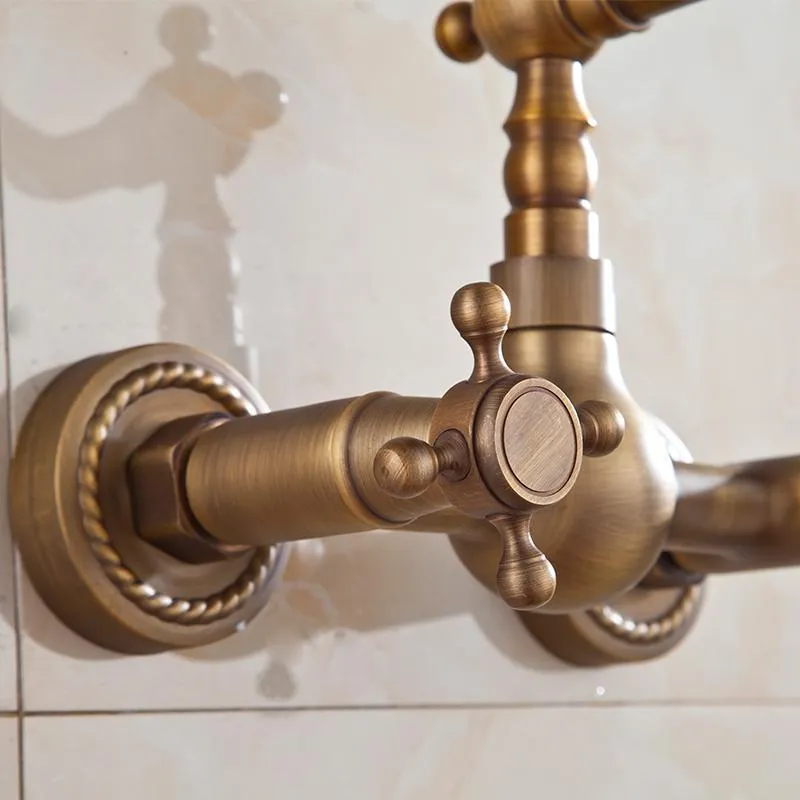 Dual Handle Wall Mounted Hot and Cold Mixer Tap Faucet