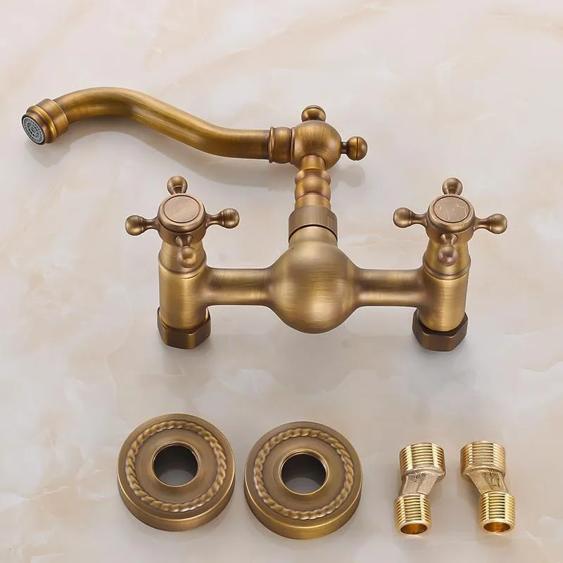 Dual Handle Wall Mounted Hot and Cold Mixer Tap Faucet