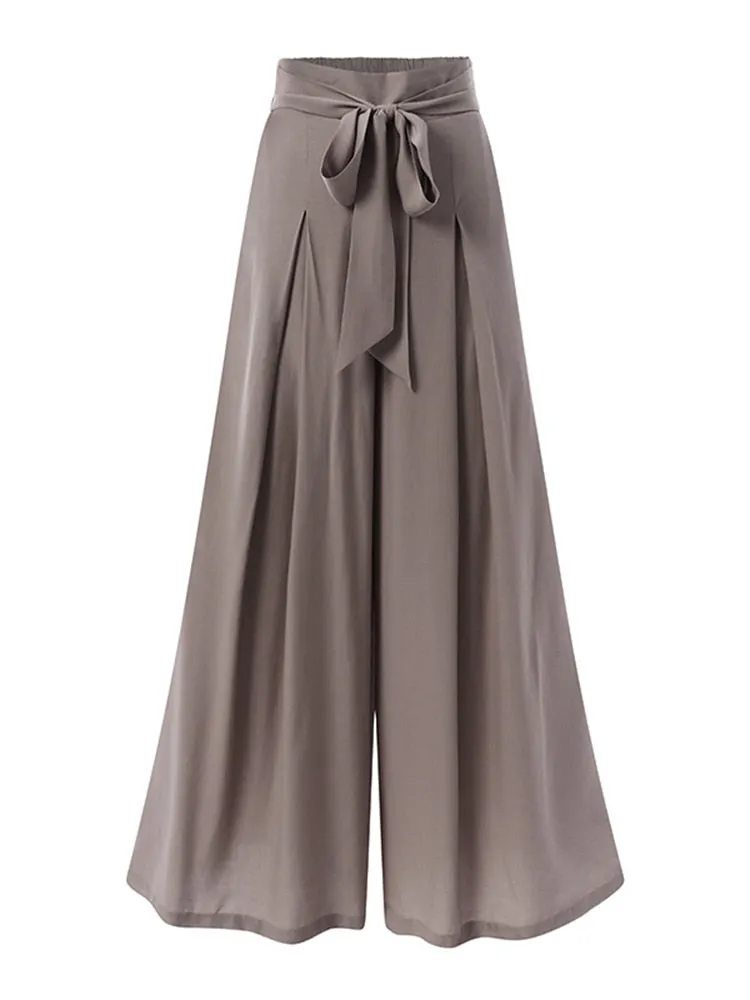 Elegant High Waist Solid Work Trousers ZANZEA Fashion Summer Women Loose Wide Leg Pants Palazzo Oversized Bow Tie Long Pantalon