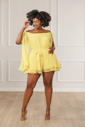 FINAL SALE - Asia Layered Slit Sleeve Romper - Yellow