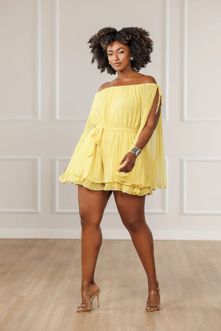 FINAL SALE - Asia Layered Slit Sleeve Romper - Yellow
