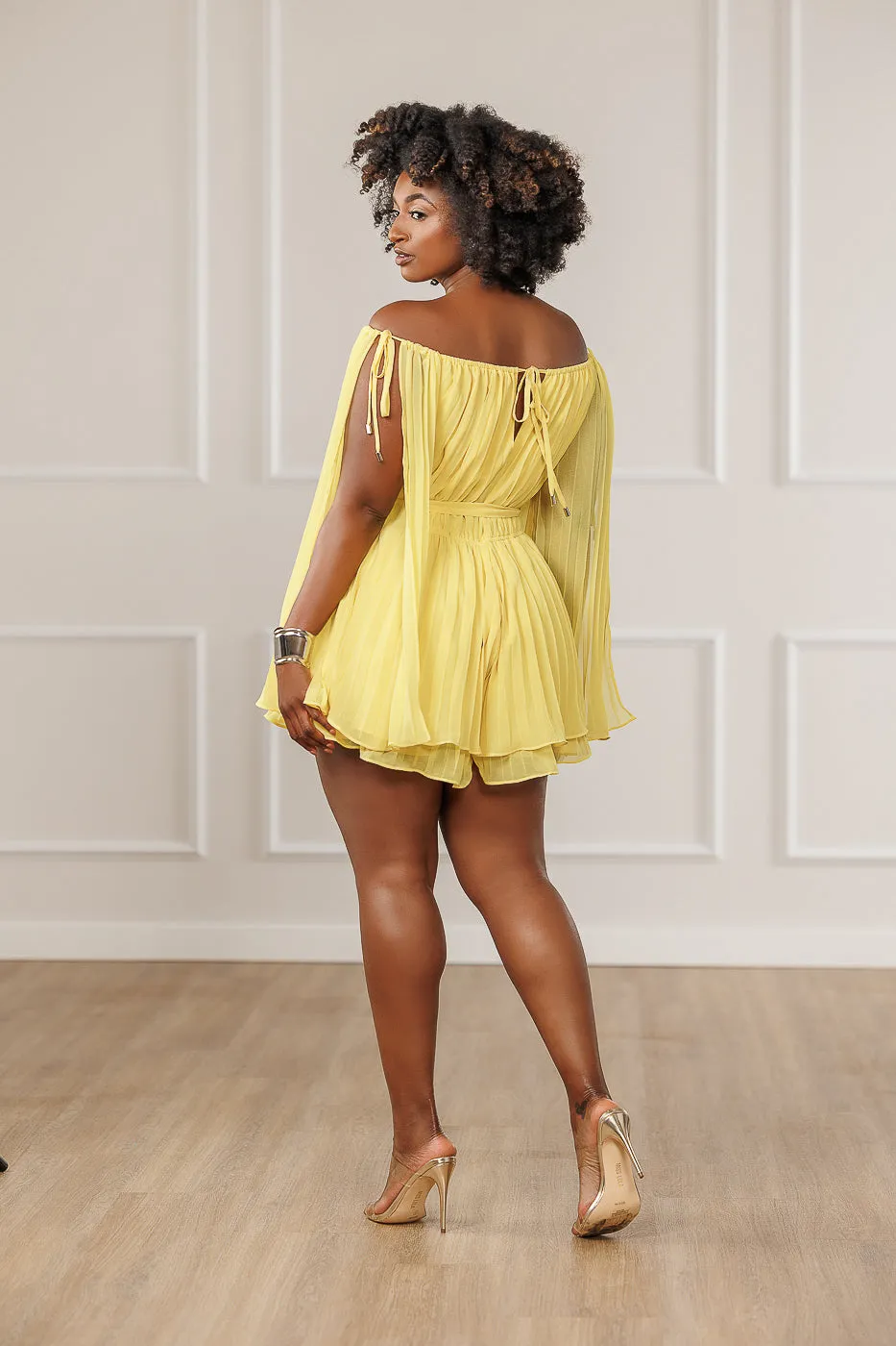 FINAL SALE - Asia Layered Slit Sleeve Romper - Yellow