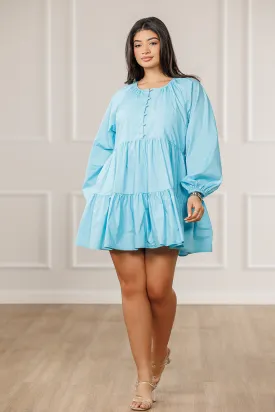FINAL SALE - Bella Tiered Mini Dress - Light Blue
