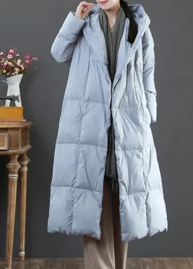 Fine plus size winter jacket coats blue hooded pockets warm coat