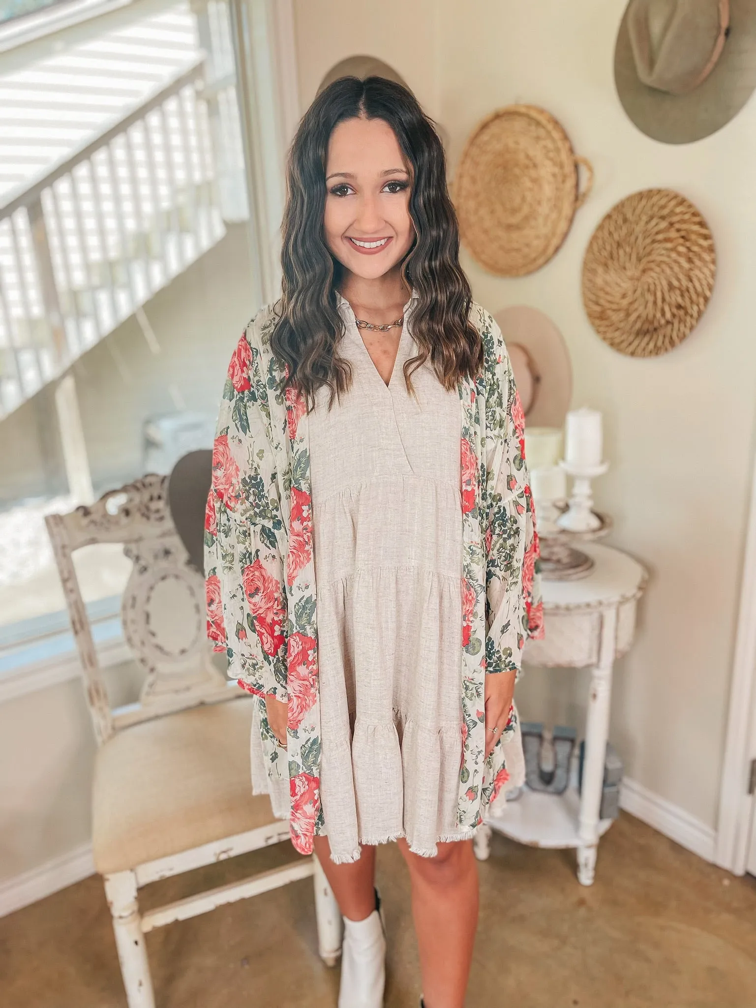 Floral Fidelity Floral Bell Sleeve Kimono in Ivory