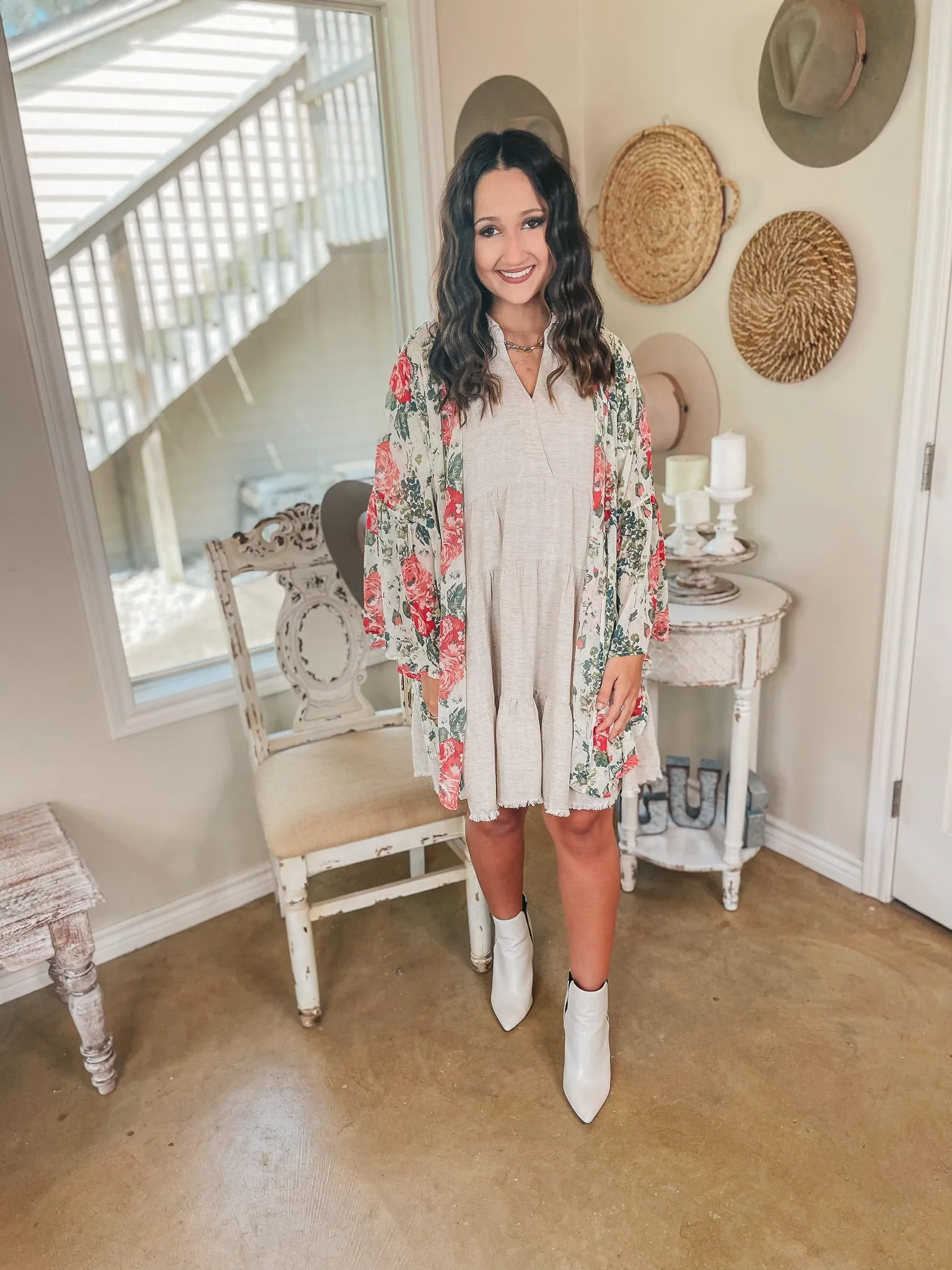 Floral Fidelity Floral Bell Sleeve Kimono in Ivory