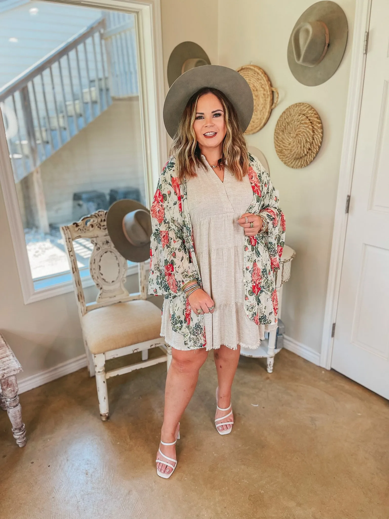 Floral Fidelity Floral Bell Sleeve Kimono in Ivory