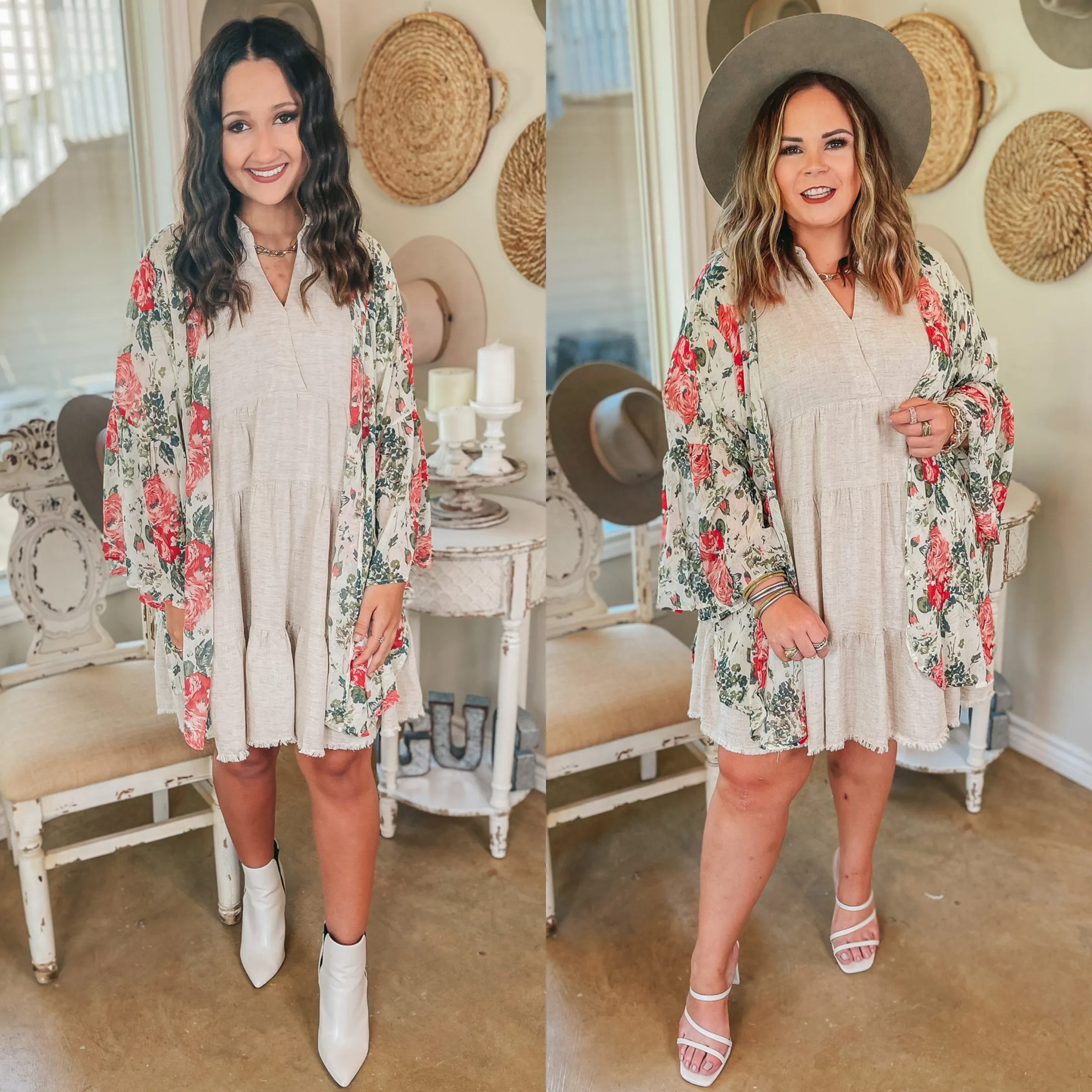 Floral Fidelity Floral Bell Sleeve Kimono in Ivory