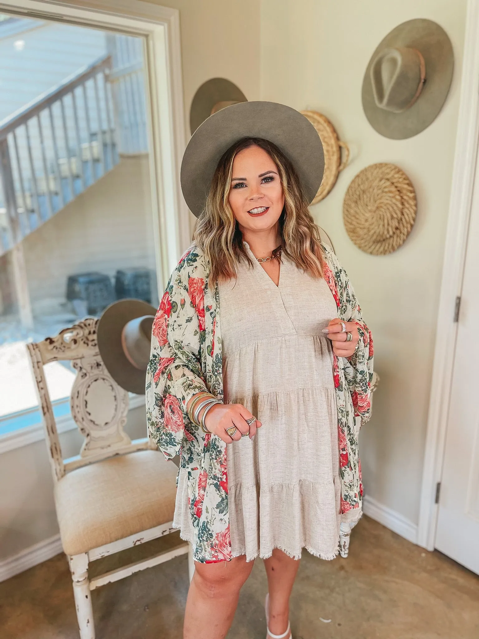 Floral Fidelity Floral Bell Sleeve Kimono in Ivory
