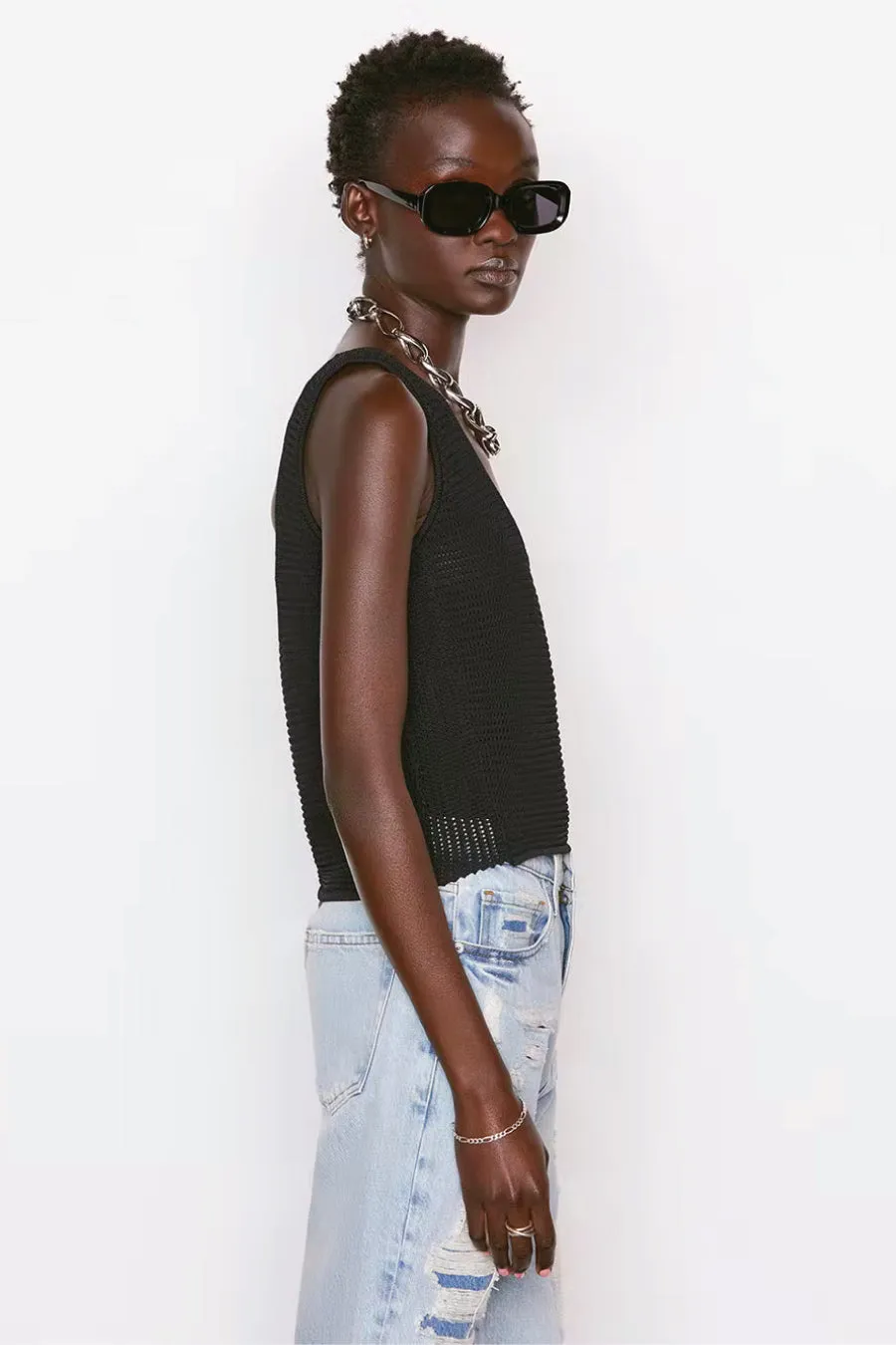 Frame Denim Crochet Tank Top - Black