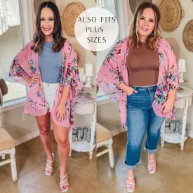 Garden Kisses Open Front Floral Kimono in Light Pink