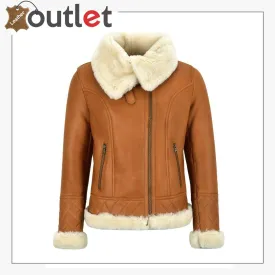 Ladies Sheepskin Jacket White Shearling Asymmetric Real Fur Bomber Jacket