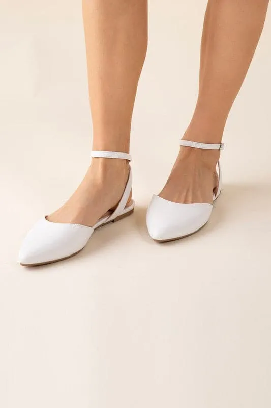 Lindsay Pointed Toe Ankle Strap Flats - Black or White