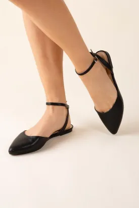 Lindsay Pointed Toe Ankle Strap Flats - Black or White