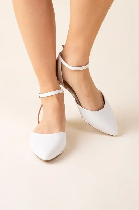 Lindsay Pointed Toe Ankle Strap Flats - Black or White