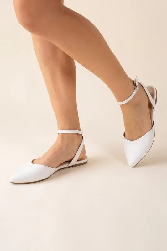 Lindsay Pointed Toe Ankle Strap Flats - Black or White