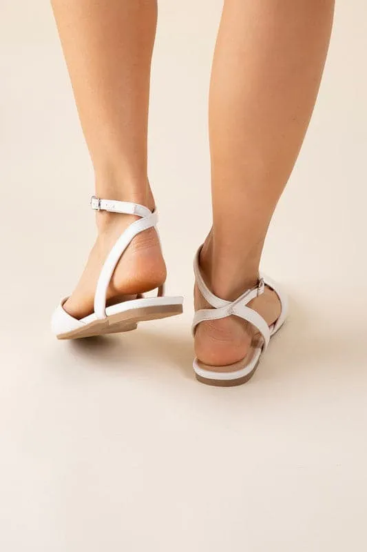 Lindsay Pointed Toe Ankle Strap Flats - Black or White
