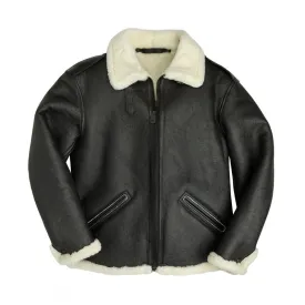 Men B-6 Black Shearling Bomber Jacket