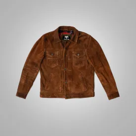 Men Chocolate Brown Style Fringes Suede Leather Western Jacket