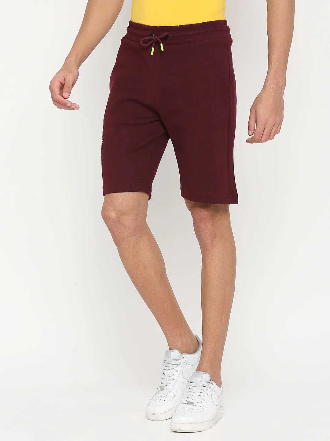 Men Premium Cotton Blend Knitted Wine Shorts - Underjeans By Spykar