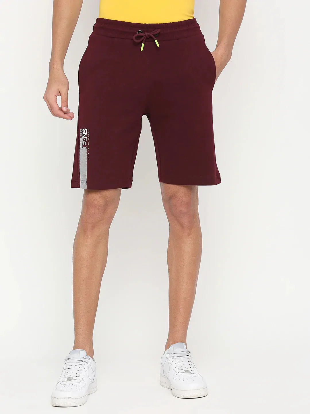 Men Premium Cotton Blend Knitted Wine Shorts - Underjeans By Spykar