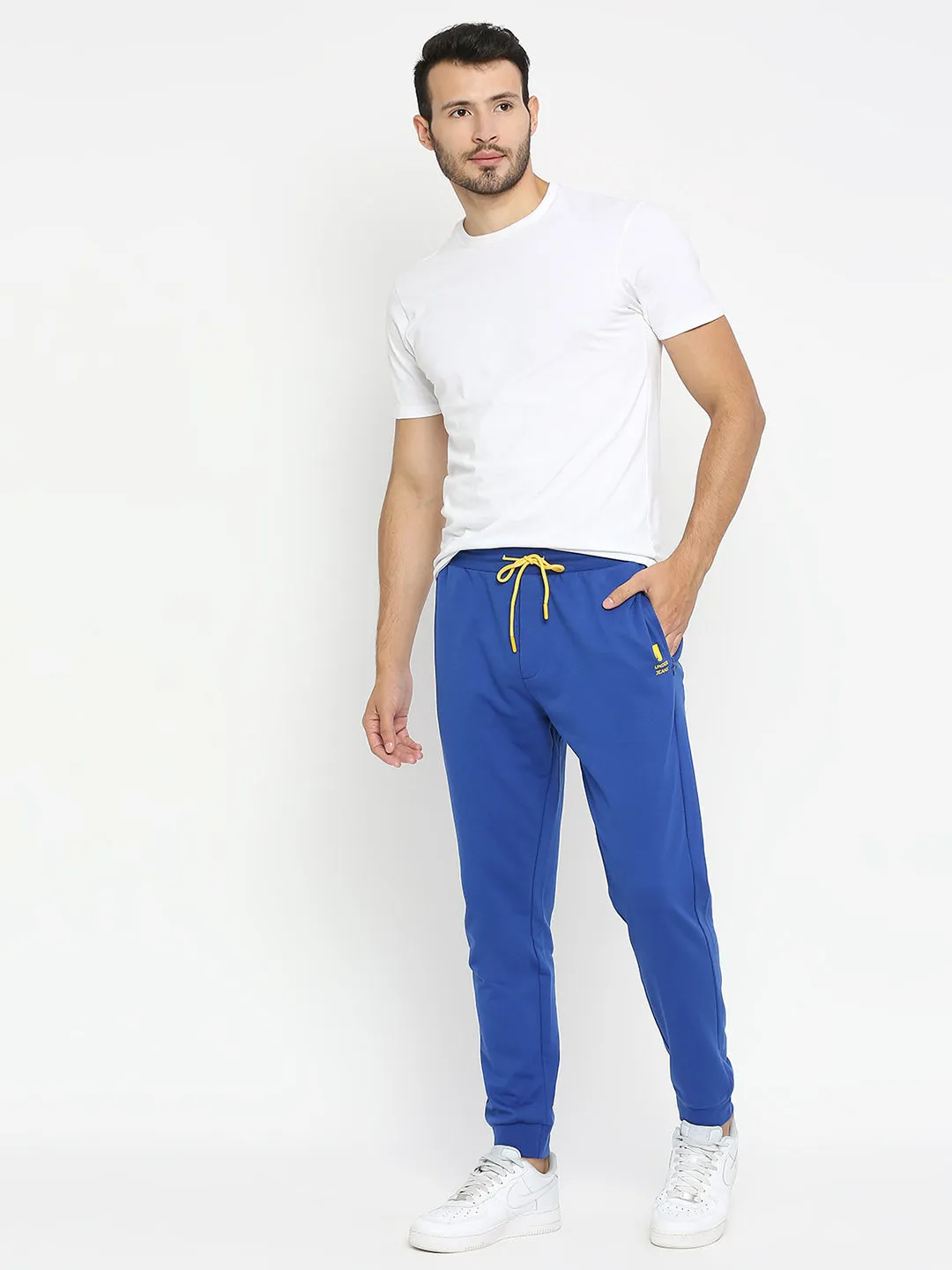 Men Premium Cotton Blend Royalblue Trackpant - Underjeans By Spykar