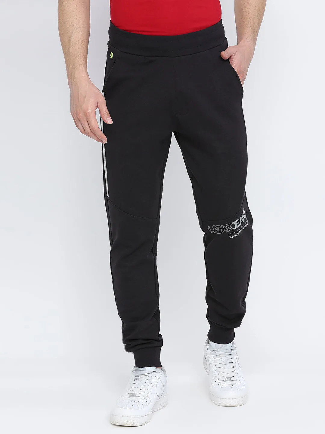 Men Premium Cotton Navy Trackpant - Underjeans By Spykar